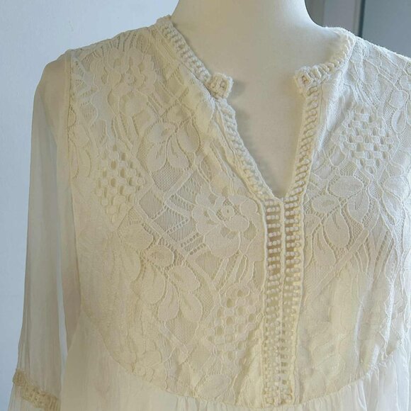 Bellambra Made in Italy Pure Silk Ivory Lace-Yoke Boho Tunic Blouse – US L - Picture 5 of 11